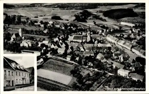 Ak Erbendorf im Kreis Neustadt an der Waldnaab Oberpfalz, Fliegeraufnahme, Gasthof zur Post