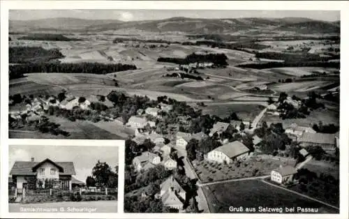 Ak Salzweg in Niederbayern, Fliegeraufnahme, Gemischtwaren G. Scheuringer