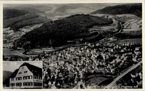 Ak Nagold im Schwarzwald, Fliegeraufnahme, Gasthaus und Brauerei zur Krone