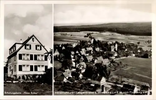 Ak Langenbrand Schömberg im Schwarzwald Württemberg, Fliegeraufnahme, Erholungsheim Haus Ecker