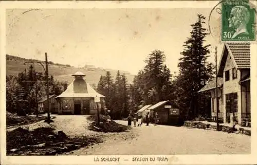 Ak Col de la Schlucht Vosges, Tram-Station