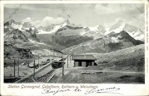 Kt Wallis, Station Gornergrat, Gabelhorn, Rothorn und Weisshorn