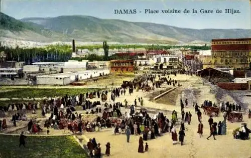 Ak Damaskus Syrien, Place voisine de la Gare de Hijaz