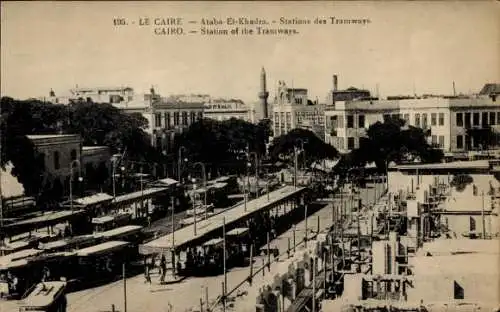 Ak Cairo Kairo Ägypten, Ataba El Khadra, Statuons des Tramways, Straßenbahnstation