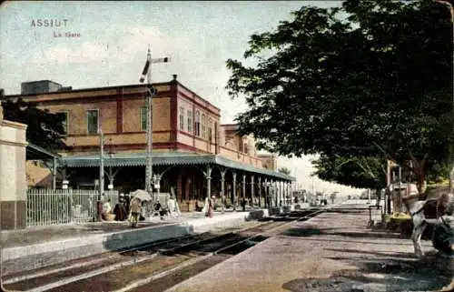 Ak Assiut Ägypten, Bahnhof, Bahnschienen