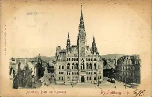 Ak Reichenberg in Böhmen Liberec Tschechien, Altstädter Platz mit Rathaus