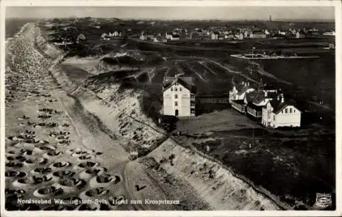 Ak Wenningstedt Braderup Sylt, Nordseebad, Hotel zum Kronprinzen, Fliegeraufnahme, Strand