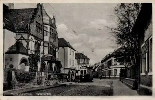 Ak Kostheim Mainz am Rhein, Hauptstraße, Straßenbahn