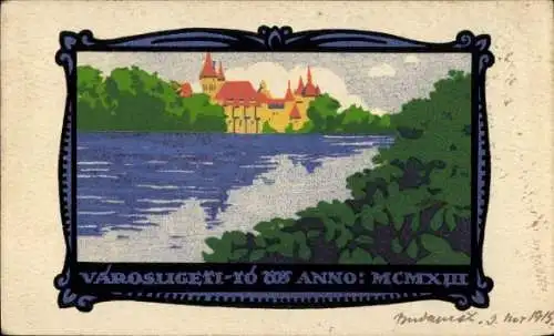 Passepartout Ak Budapest Ungarn, Városliget, Stadtwäldchen, Teich