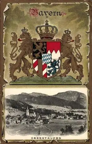 Präge Wappen Ak Oberstaufen im Allgäu, Gesamtansicht