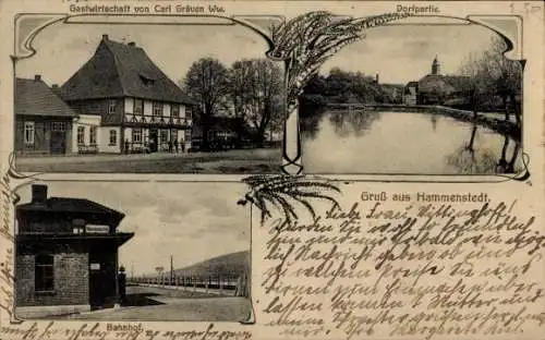 Ak Hammenstedt Northeim, Bahnhof, Gastwirtschaft von Carl Gräven Ww., Dorfpartie