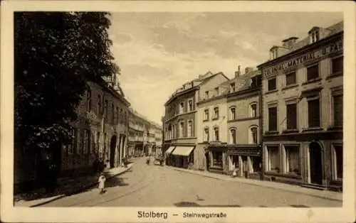 Ak Stolberg im Rheinland, Steinwegstraße, Kolonialwarenhandlung, Geschäfte, Passanten