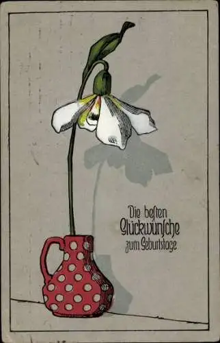 Ak Glückwunsch Geburtstag, Weiße Blume, Blumenvase