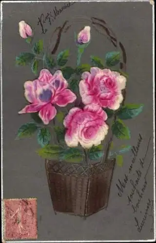 Ak Rosen, Blumenkorb