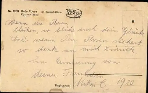 Künstler Ak Rammelt-Bürger, Rote Rosen