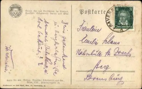 Ak Es blies ein Jäger wohl in das Horn, Jäger mit Frau, Deutscher Schulverein