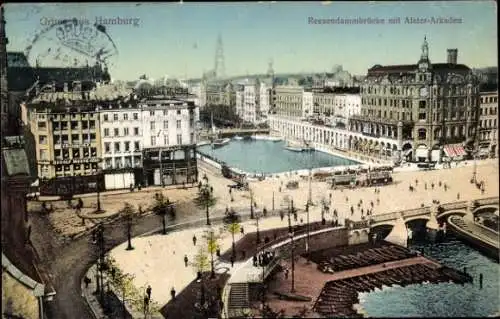 Ak Hamburg Mitte Neustadt, Reesendammbrücke, Alsterarkaden, Straßenbahn