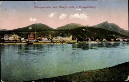 Ak Königswinter am Rhein, Königswinter mit Drachenfels u. Drachenburg.