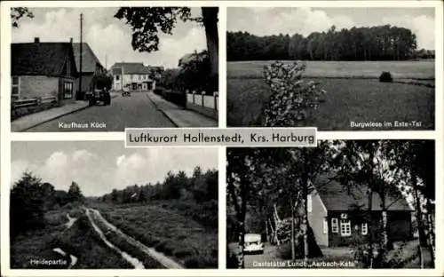 Ak Hollenstedt in Niedersachsen, Kaufhaus Kück, Luftkurort  Heidepartie, Burgwiese im Este-Tal...