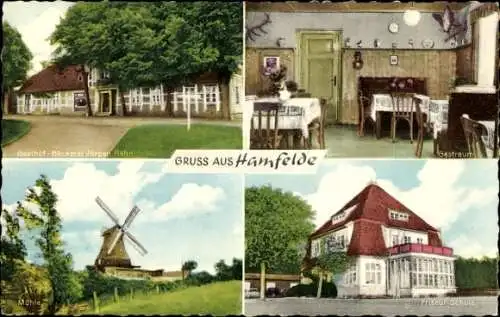 Ak Hamfelde in Lauenburg, Gasthof-Bäckerei Jürgen Rahn, Gastraum, Mühle, Friseur-Schule