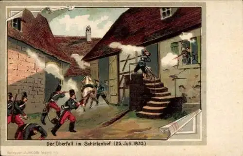 Künstler Ak Der Überfall im Schirlenhof 25 07 1870, Deutsch Französischer Krieg