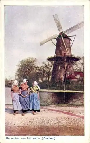 Ak Zeeland, De molen aan het water, Trachten, Windmühle