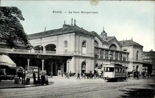 Ak Paris XV Vaugirard, Gare Montparnasse, Straßenbahn