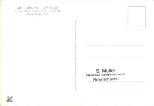 Ak MS Europa, NDL