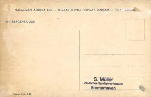 Ak Dampfer MS Bergensfjord, Norwegian America Line