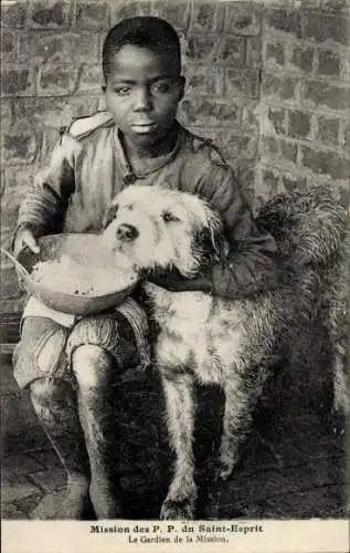 Ak Afrikanische Mission, Wachhund, afrikanisches Kind