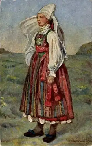 Künstler Ak Frau in schwedischer Tracht, Portrait