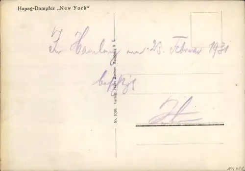 Ak Schnelldampfer New York, HAPAG