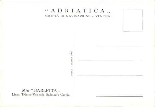 Künstler Ak MS Barletta, Adriatica Societa di Navigazione