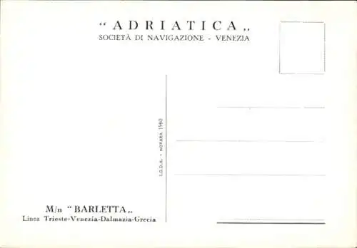 Künstler Ak MS Barletta, Adriatica Societa di Navigazione