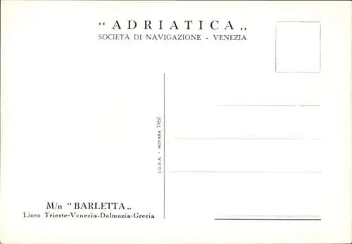 Künstler Ak MS Barletta, Adriatica Societa di Navigazione