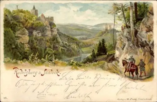 Litho Bad Kösen Naumburg an der Saale, Rudelsburg und Saaleck