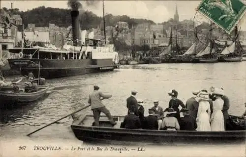 Ak Trouville Calvados, Hafen mit Schiffen und Personen