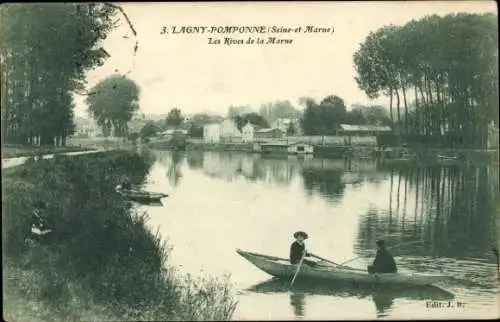 Ak Pomponne Seine et Marne, Les Rives de la Marne, Ruderboot