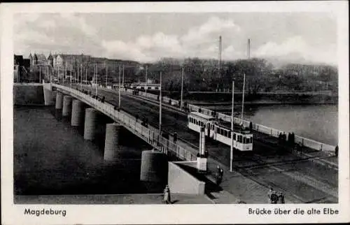 Ak Magdeburg, Brücke der Magdeburger Pioniere, Straßenbahn