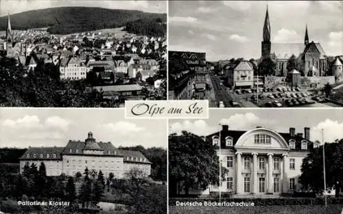 Ak Olpe im Sauerland Westfalen, Gesamtansicht, Platz, Kirche, Pallotinerkloster, Bäckerfachschule