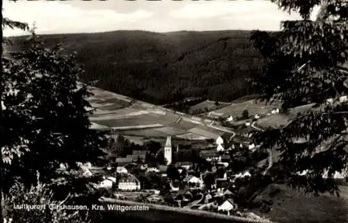 Ak Girkhausen Bad Berleburg in Westfalen, Gesamtansicht, Felder, Gasthaus Jägerhof