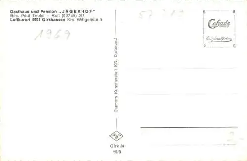 Ak Girkhausen Bad Berleburg in Westfalen, Gesamtansicht, Felder, Gasthaus Jägerhof