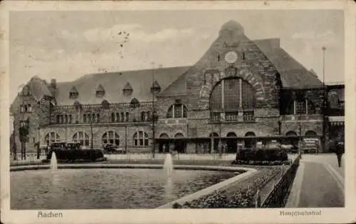 Ak Aachen, Hauptbahnhof, Brunnen, Wasserfontänen