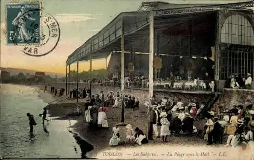 Ak Toulon Var, les Sablettes, La Plage sous le Hall