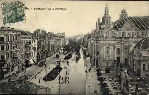 Ak Köln am Rhein, Hapsburger Ring, Opernhaus, Straßenbahn