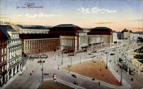 Ak Leipzig, Ansicht des neuen Hauptbahnhofes, Straßenseite