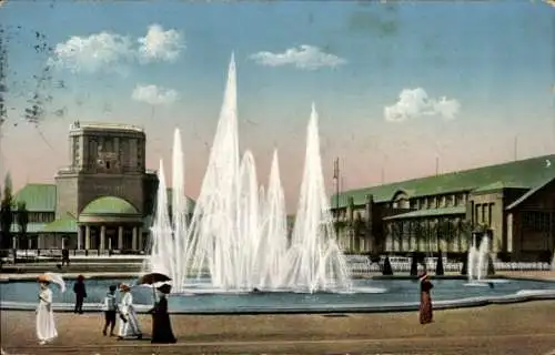 Ak Leipzig in Sachsen, Baufachausstellung 1913, Leuchtspringbrunnen, Halle für Raumkunst