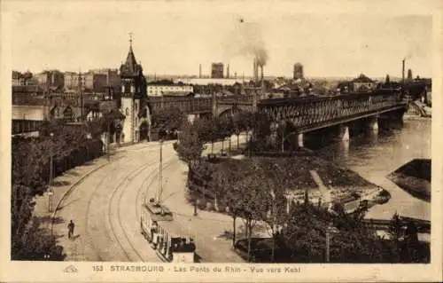 Ak Straßburg Straßburg Elsass Bas-Rhin, Rheinbrücken, Blick Richtung Kehl