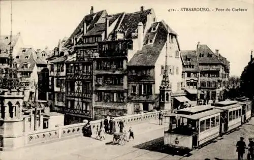 Ak Straßburg Bas Rhin, Pont du Corbeau, Straßenbahn 57