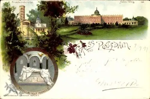 Litho Potsdam, Friedenskirche, Neues Palais, Mausoleum Kaiser Friedrich III